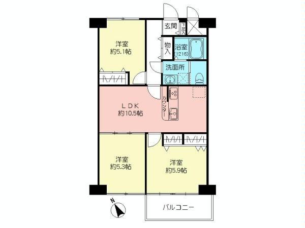 Floor plan. 3LDK, Price 28,900,000 yen, Footprint 61 sq m , Balcony area 6.75 sq m of Mato