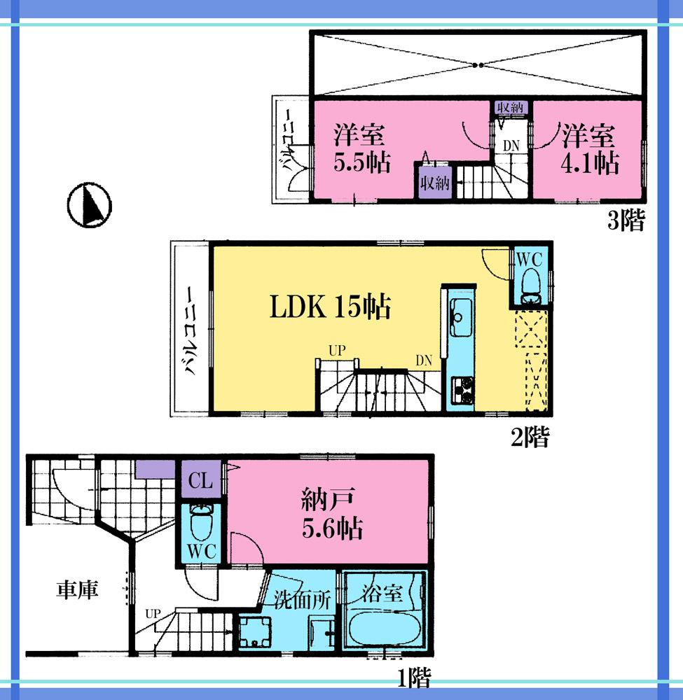 Floor plan. (1 Building), Price 33,500,000 yen, 2LDK+S, Land area 55.04 sq m , Building area 78.86 sq m