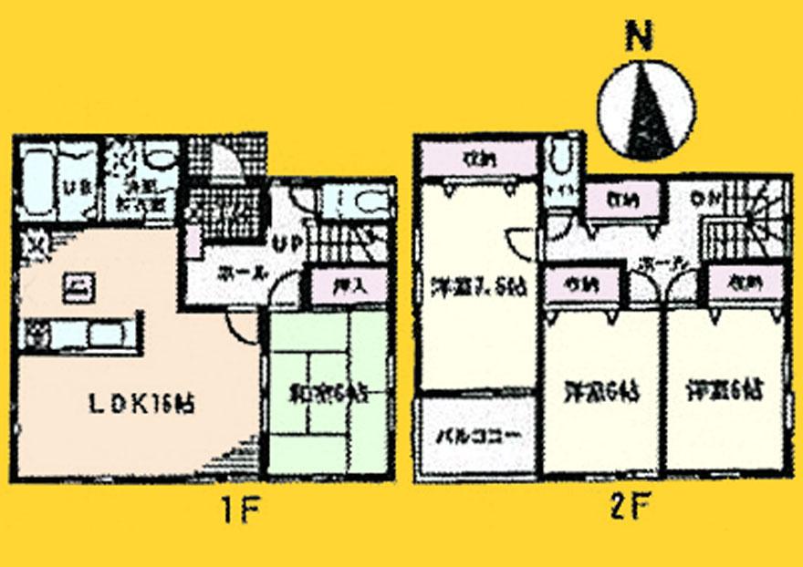 Floor plan. (Building 2), Price 47,300,000 yen, 4LDK, Land area 181.84 sq m , Building area 105.99 sq m