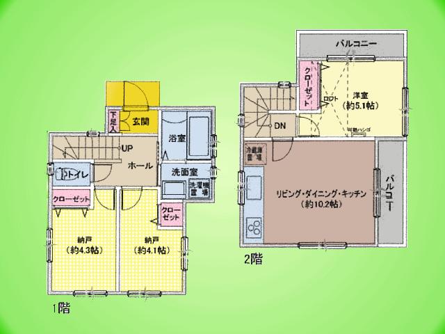 Floor plan. 29,800,000 yen, 1LDK + 2S (storeroom), Land area 74.68 sq m , Building area 58.72 sq m 2 one of the closet is enough to be used as a room!