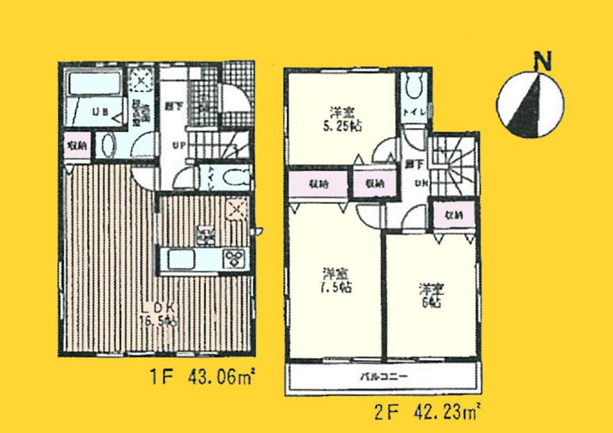 Floor plan. (1 Building), Price 37,800,000 yen, 3LDK, Land area 89.19 sq m , Building area 85.29 sq m