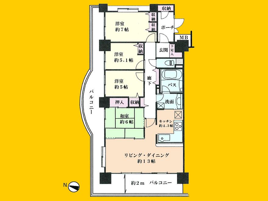 Floor plan. 4LDK, Price 27,800,000 yen, Occupied area 91.72 sq m , Balcony area 36.6 sq m