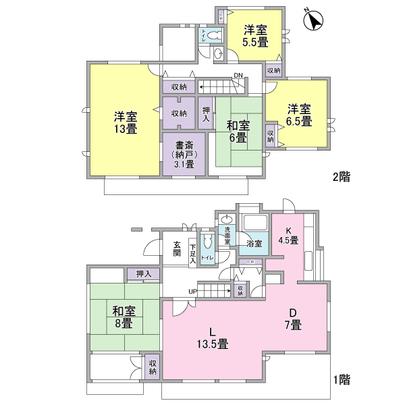 Floor plan. 5L ・ D ・ Type K + storeroom (study) a three-way corner lot Sunshine ・ Ventilation good!