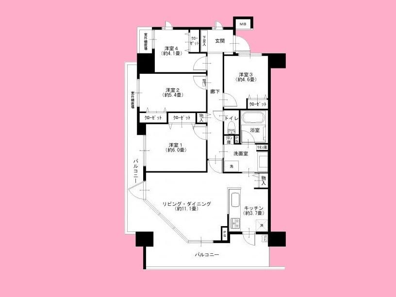 Floor plan. 4LDK, Price 35,900,000 yen, Occupied area 80.61 sq m , Balcony area 21.2 sq m