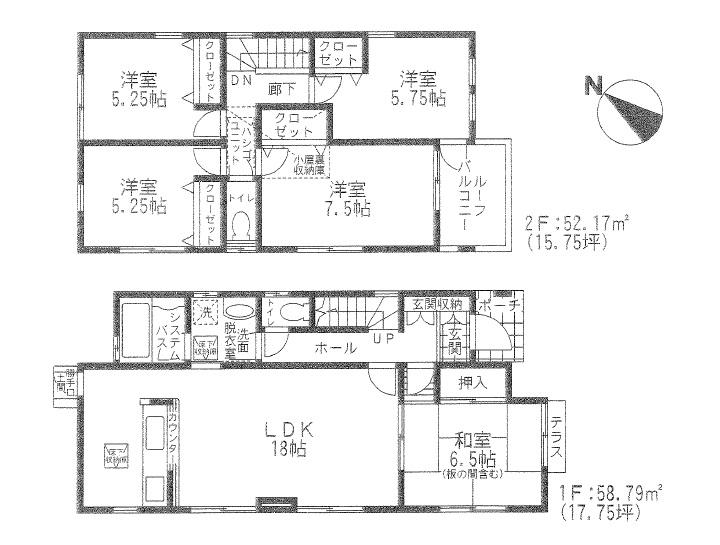 Floor plan. (6 Building), Price 42,800,000 yen, 5LDK, Land area 177.25 sq m , Building area 110.96 sq m