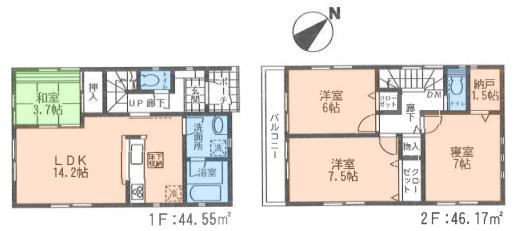 Floor plan. (2), Price 27,800,000 yen, 4LDK, Land area 152.05 sq m , Building area 90.72 sq m