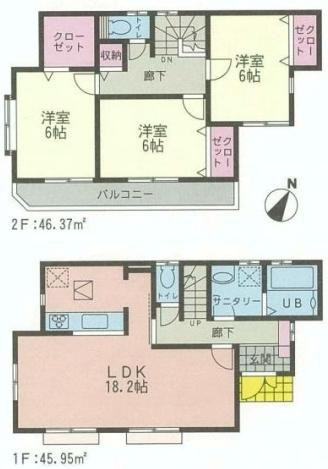 Floor plan. (1 ●), Price 35,800,000 yen, 3LDK, Land area 95.01 sq m , Building area 92.32 sq m