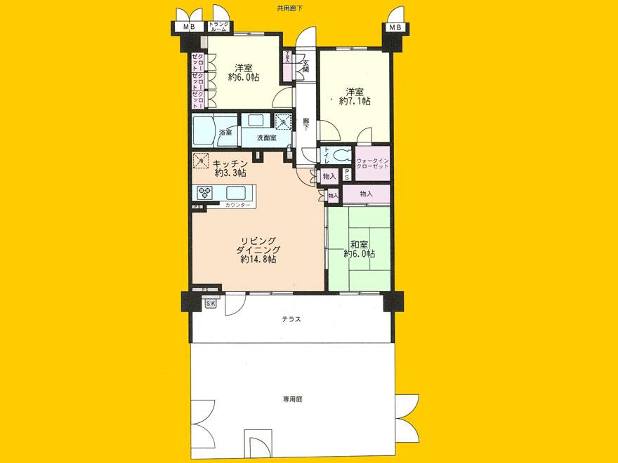 Floor plan. 3LDK, Price 22,800,000 yen, Occupied area 83.13 sq m