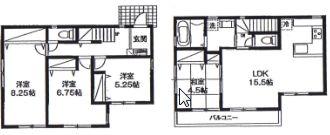 Floor plan. (3 Building), Price 34,800,000 yen, 4LDK, Land area 105 sq m , Building area 97.3 sq m