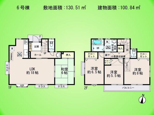 Floor plan. (6 Building), Price 46,800,000 yen, 4LDK, Land area 130.51 sq m , Building area 100.84 sq m