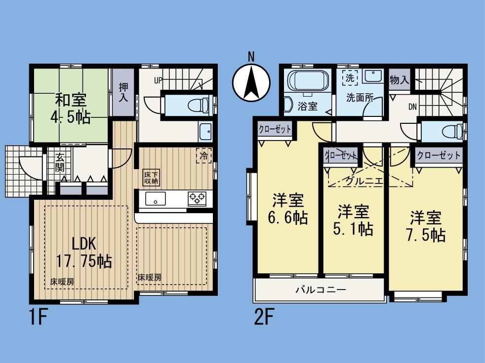 Floor plan. (1 Building), Price 47,800,000 yen, 4LDK, Land area 101.1 sq m , Building area 119.66 sq m