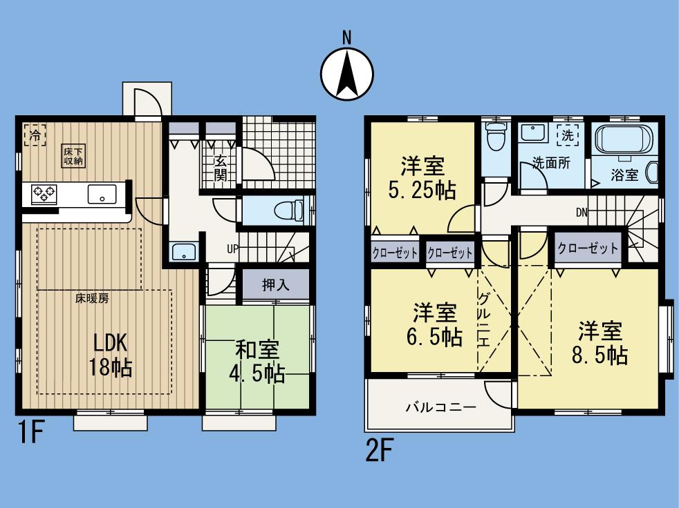Floor plan. (Building 2), Price 45,800,000 yen, 4LDK, Land area 101.1 sq m , Building area 118 sq m