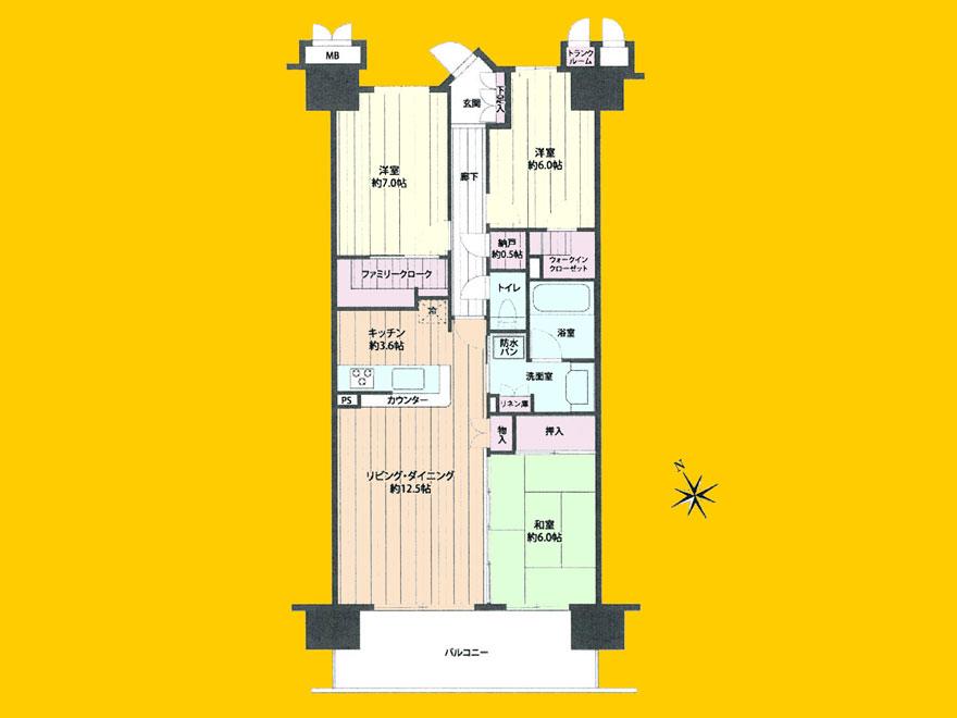 Floor plan. 3LDK, Price 23,900,000 yen, Occupied area 81.02 sq m , Balcony area 12.8 sq m