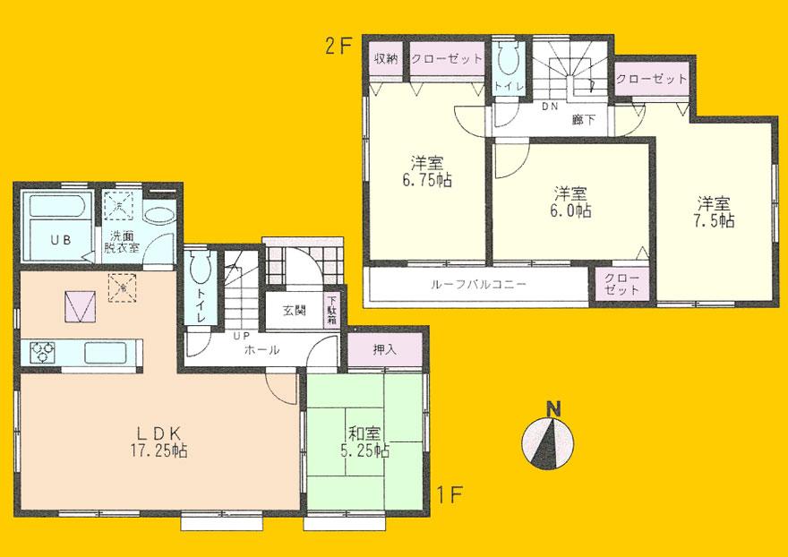 Floor plan. (1 Building), Price 44,800,000 yen, 4LDK, Land area 134.63 sq m , Building area 98.95 sq m
