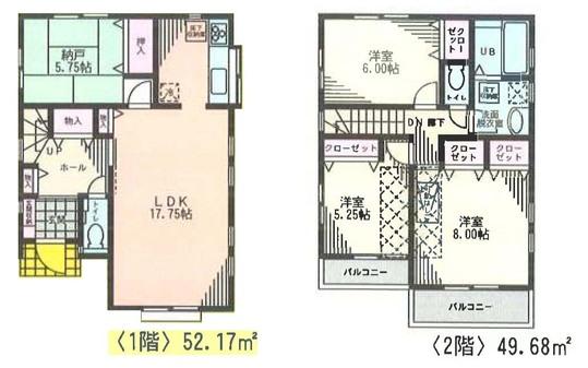 Floor plan. 44,500,000 yen, 4LDK, Land area 137.63 sq m , Building area 101.85 sq m