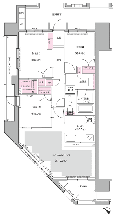Floor: 3LDK + WIC, the occupied area: 73.49 sq m