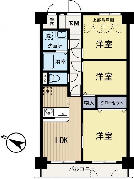 Floor plan. 3LDK, Price 24,900,000 yen, Footprint 58 sq m , Balcony area 5.8 sq m