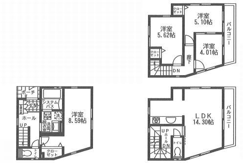 Floor plan. (1 Building), Price 35,800,000 yen, 4LDK, Land area 62.28 sq m , Building area 93.39 sq m