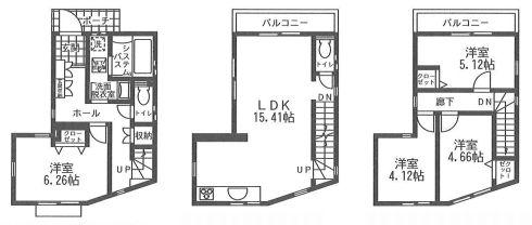 Floor plan. (Building 2), Price 34,800,000 yen, 4LDK, Land area 62.28 sq m , Building area 93.15 sq m