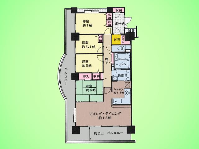 Floor plan. 4LDK, Price 27,800,000 yen, Occupied area 91.72 sq m , Balcony area 36.6 sq m