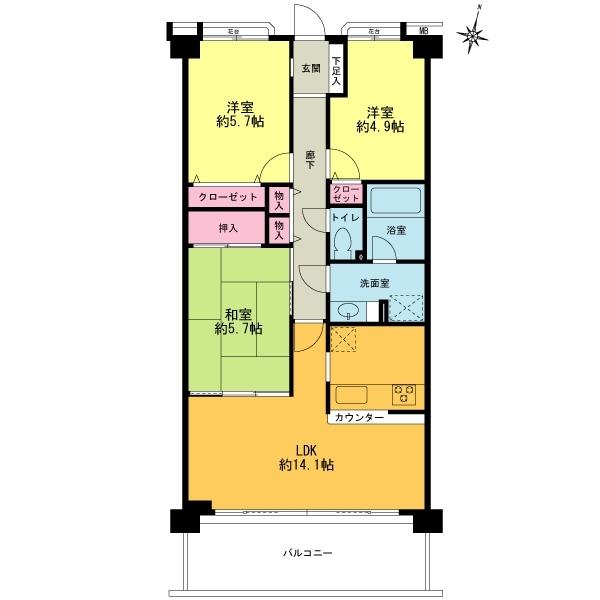 Floor plan. 3LDK, Price 26,900,000 yen, Occupied area 69.02 sq m , Balcony area 11.56 sq m