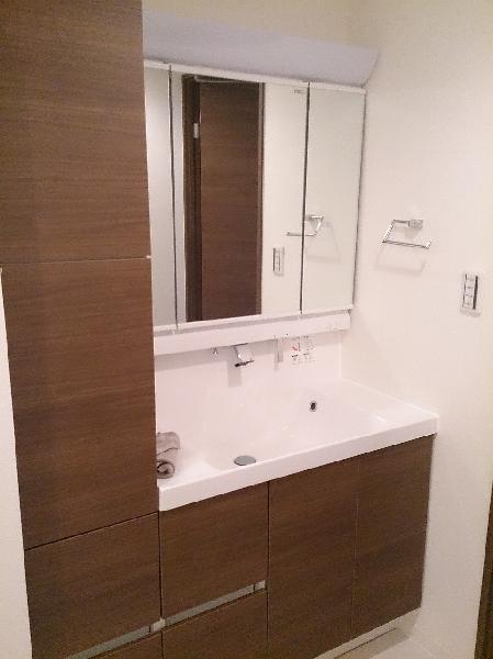 Wash basin, toilet. Bathroom vanity