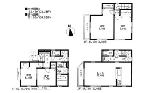 Floor plan. 31,800,000 yen, 4LDK, Land area 93.49 sq m , Building area 101.02 sq m LDK16 Pledge, Face-to-face kitchen, 2 in the living room