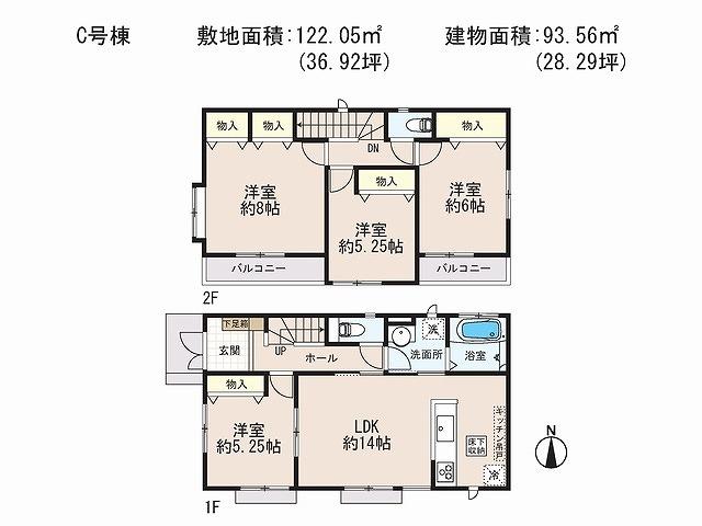 Floor plan. (C Building), Price 33,800,000 yen, 4LDK, Land area 122.05 sq m , Building area 93.56 sq m
