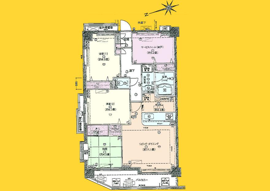 Floor plan. 3LDK + S (storeroom), Price 23 million yen, Occupied area 76.87 sq m , Balcony area 9.11 sq m