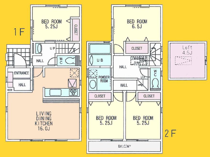 Floor plan. (Building 2), Price 35,800,000 yen, 4LDK, Land area 101.58 sq m , Building area 96.05 sq m