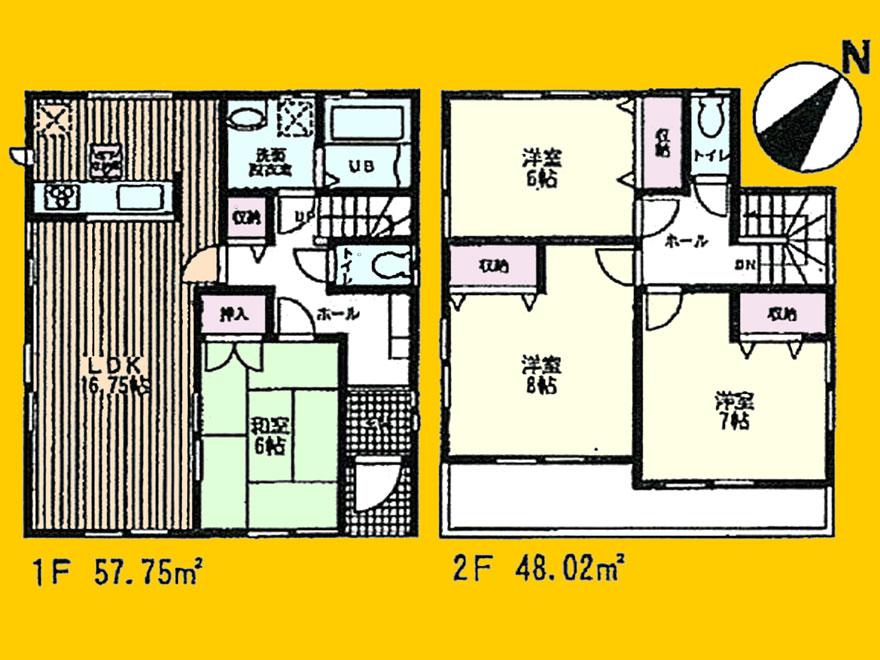 Floor plan. (1 Building), Price 37,800,000 yen, 4LDK, Land area 142.78 sq m , Building area 105.77 sq m