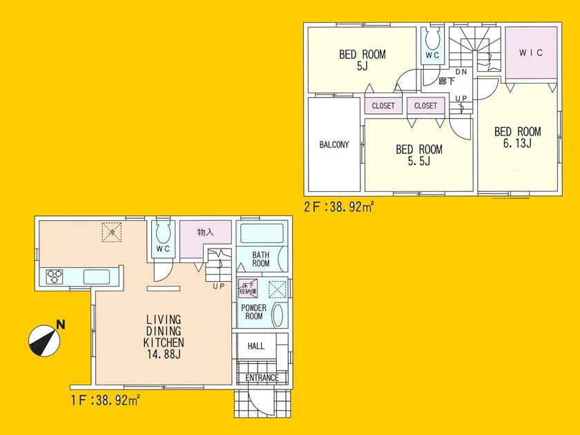 Floor plan. 35,800,000 yen, 3LDK, Land area 99.72 sq m , Building area 77.84 sq m