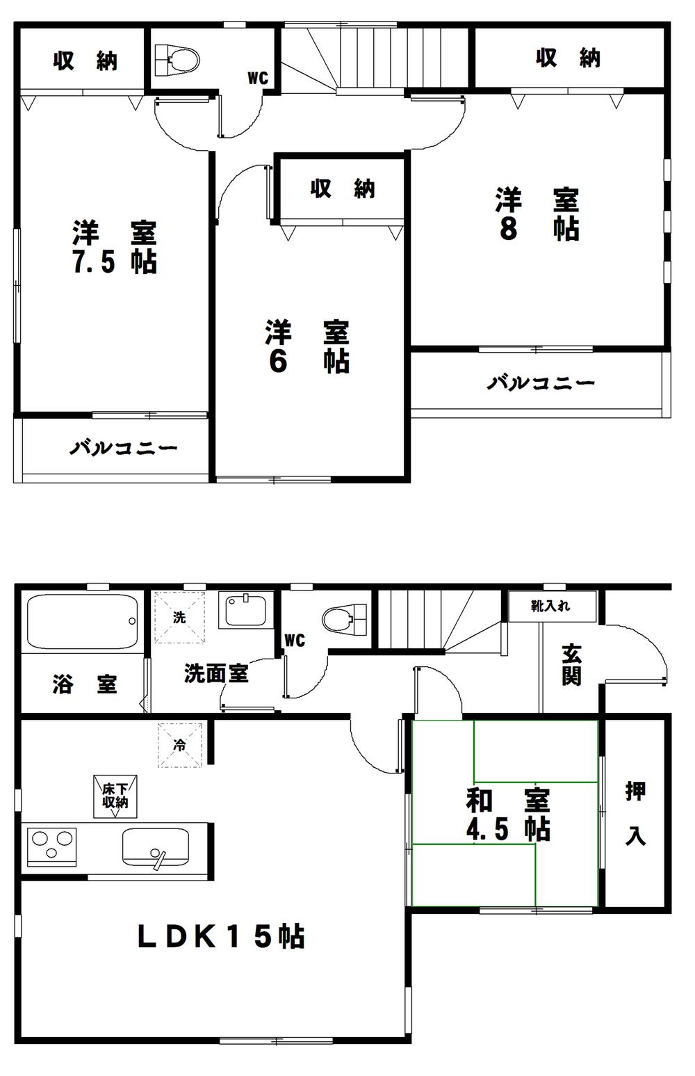 Floor plan. (1 Building), Price 46,800,000 yen, 4LDK, Land area 120.05 sq m , Building area 98.53 sq m