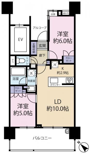 Floor plan. 2LDK, Price 32,800,000 yen, Occupied area 51.65 sq m , Balcony area 12 sq m
