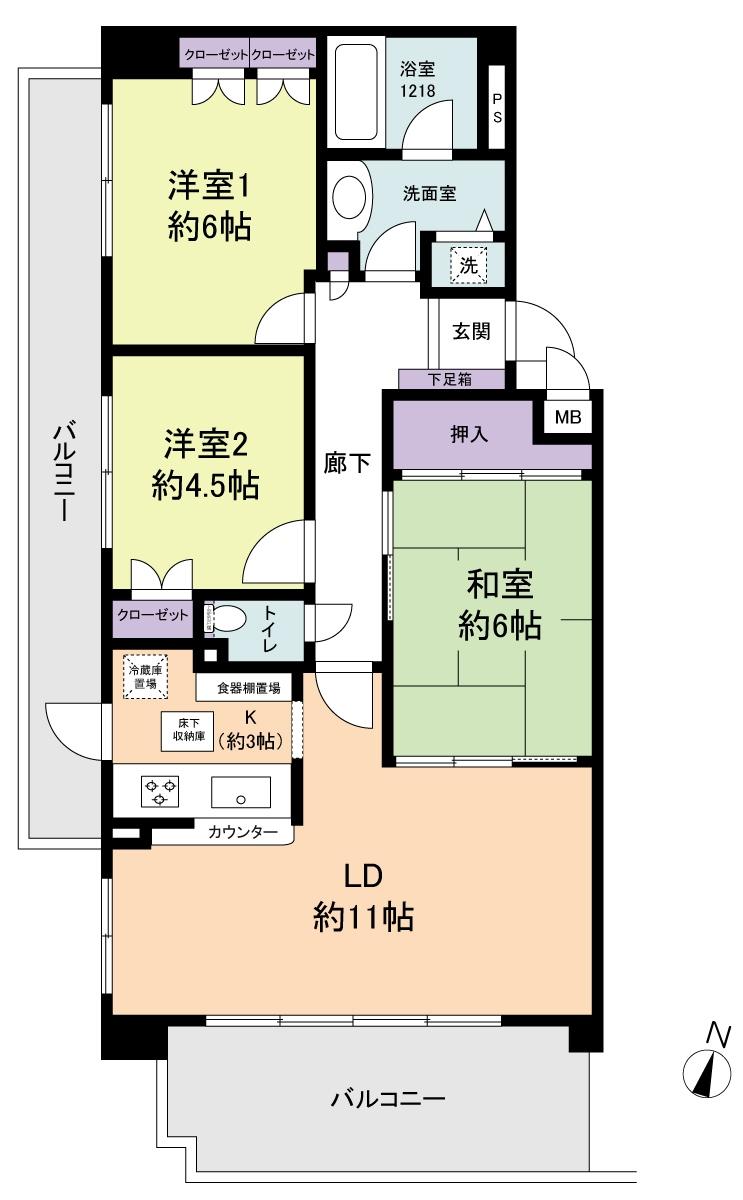 Floor plan. 4LDK, Price 21,800,000 yen, Occupied area 67.35 sq m , Balcony area 18.72 sq m