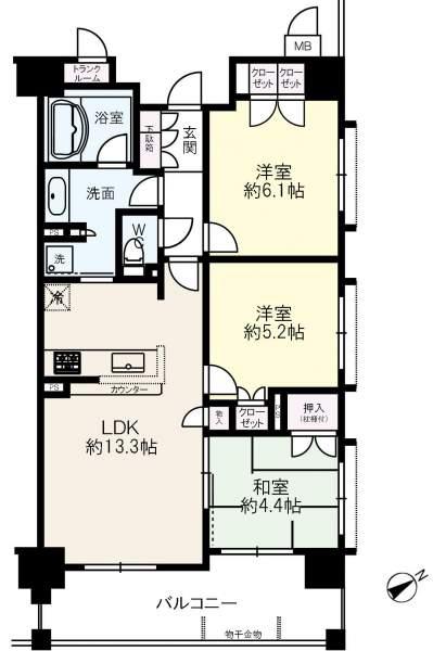 Floor plan. 3LDK, Price 18 million yen, Occupied area 65.94 sq m , Balcony area 11.14 sq m