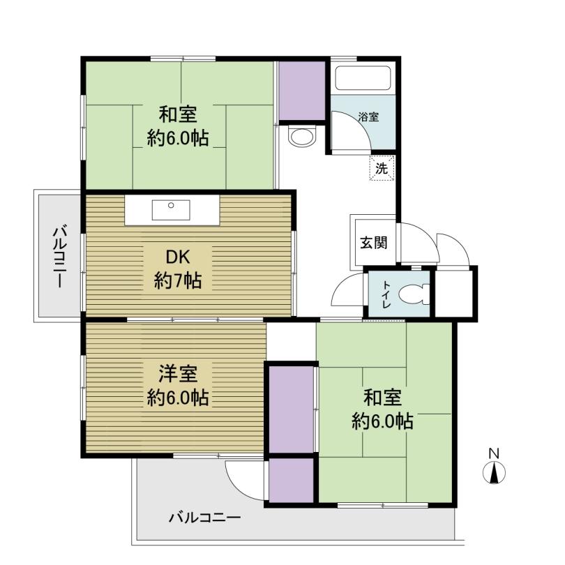 Floor plan. 3DK, Price 5.2 million yen, Occupied area 51.66 sq m , Balcony area 10.41 sq m