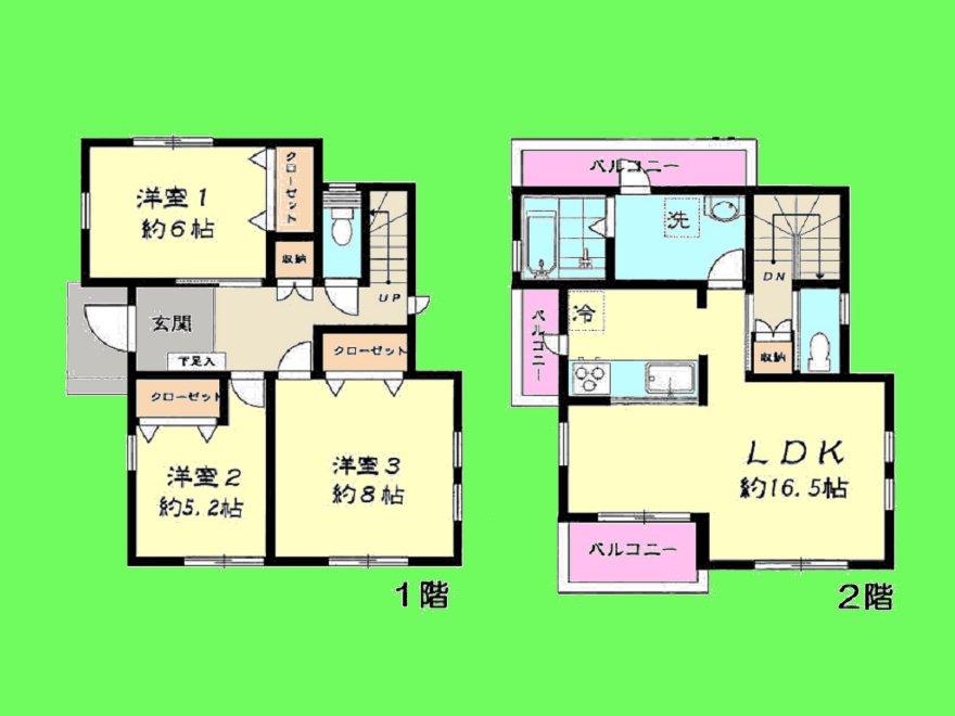 Floor plan. (Building 2), Price 35,800,000 yen, 3LDK, Land area 150.98 sq m , Building area 91.99 sq m