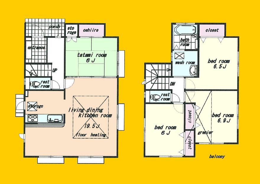 Floor plan. (Building 2), Price 42,300,000 yen, 4LDK, Land area 155.46 sq m , Building area 104.12 sq m