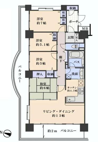 Floor plan. 4LDK, Price 27,800,000 yen, Occupied area 91.72 sq m , Balcony area 36.6 sq m