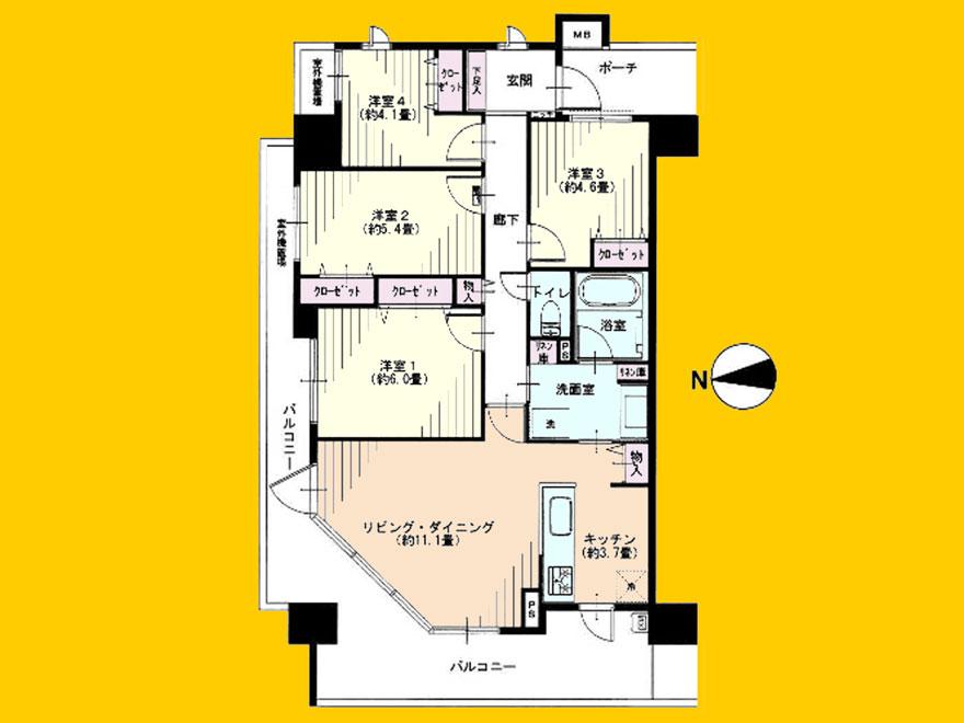 Floor plan. 4LDK, Price 35,900,000 yen, Occupied area 80.61 sq m , Balcony area 21.2 sq m