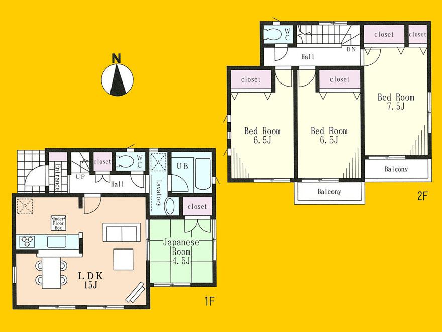 Floor plan. (1 Building), Price 37,800,000 yen, 4LDK, Land area 125.21 sq m , Building area 92.34 sq m