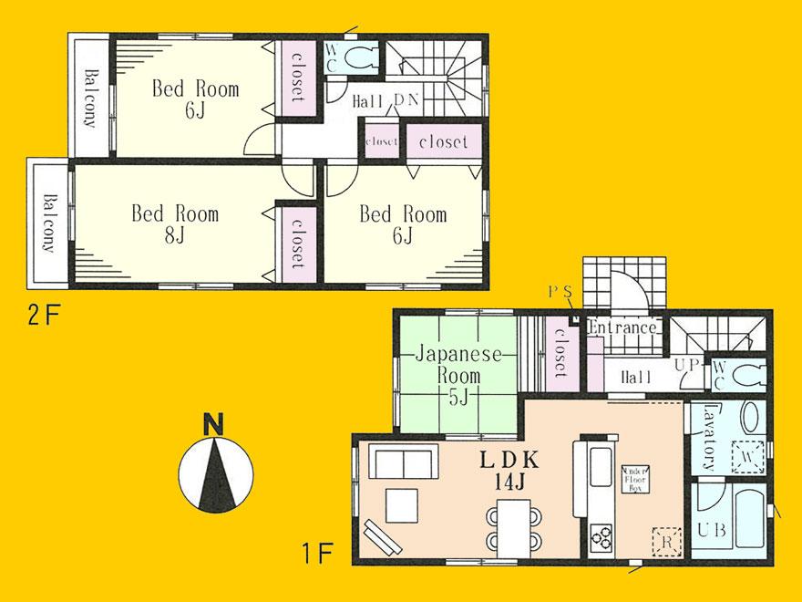 Floor plan. (Building 2), Price 35,800,000 yen, 4LDK, Land area 149.33 sq m , Building area 91.53 sq m