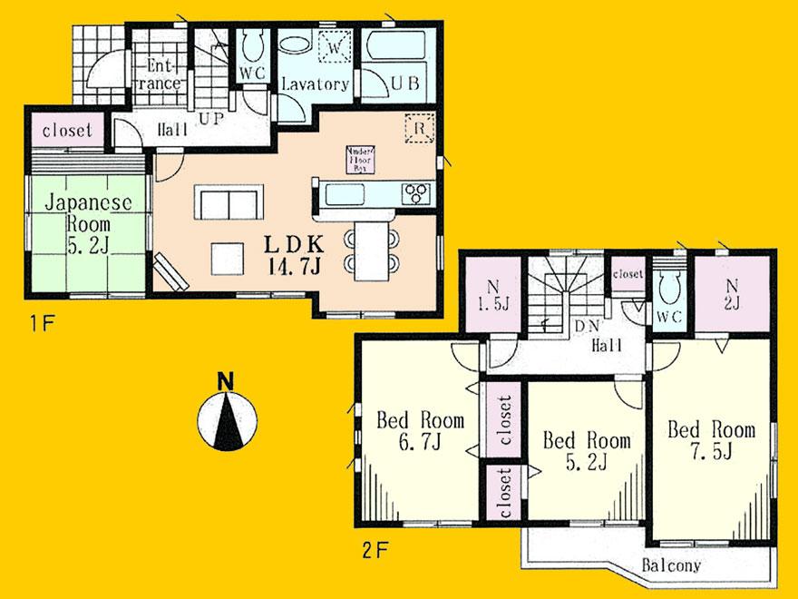 Floor plan. (1 Building), Price 38,800,000 yen, 4LDK+S, Land area 125.28 sq m , Building area 98.81 sq m