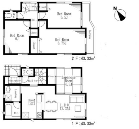 Floor plan. 30,800,000 yen, 4LDK, Land area 108.63 sq m , Building area 86.66 sq m