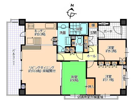 Floor plan. 3LDK, Price 29,800,000 yen, Occupied area 75.65 sq m , Balcony area 13.45 sq m