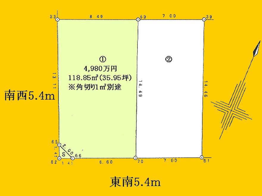 Compartment figure. Land price 49,800,000 yen, Land area 118.85 sq m