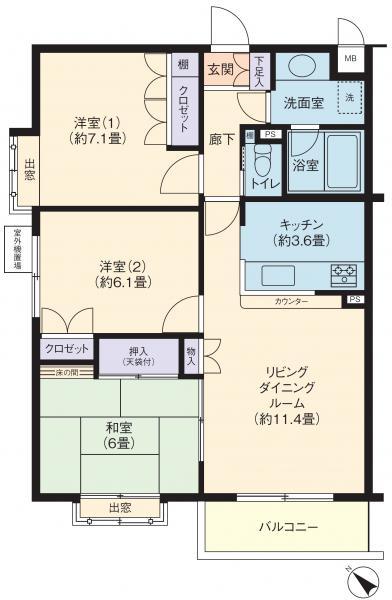 Floor plan. 3LDK, Price 17.8 million yen, Footprint 73.5 sq m , Balcony area 3.7 sq m