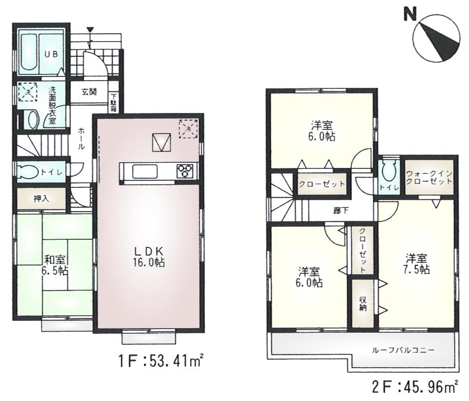 Floor plan. (Building 2), Price 39,800,000 yen, 4LDK, Land area 140.82 sq m , Building area 99.37 sq m