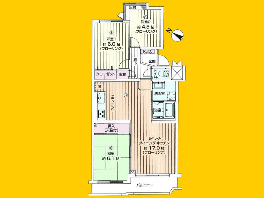 Floor plan. 3LDK, Price 21.3 million yen, Occupied area 71.84 sq m , Balcony area 2.37 sq m